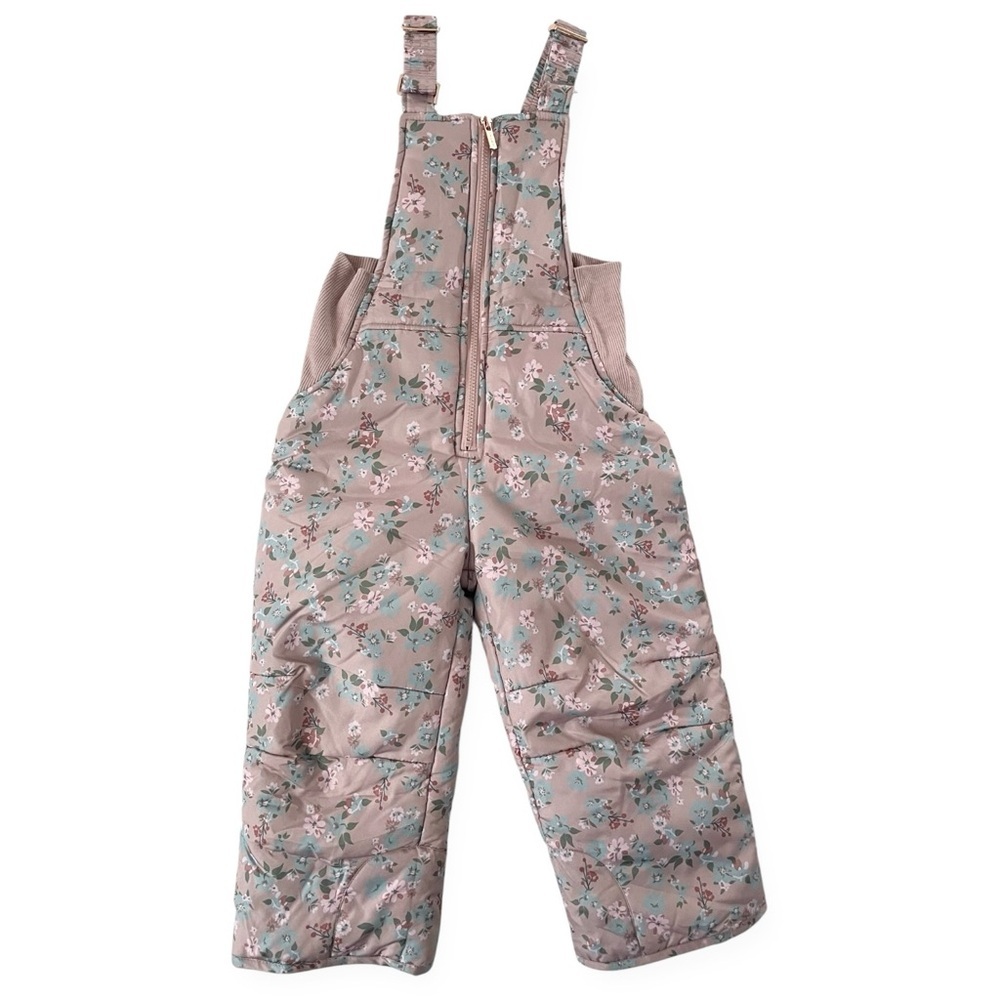 Tahari Girl Snow Bib Overalls Pants 4T Purple Floral winter outdoors
